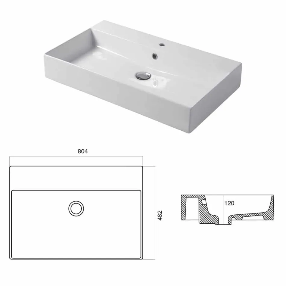 Lavabo Monoforo da Appoggio o Parete in Ceramica Colarata Leivi Viadurini