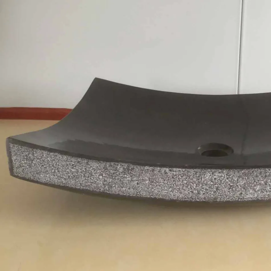 Lavabo nero da appoggio per bagno in pietra naturale Love, pezzo unico Viadurini