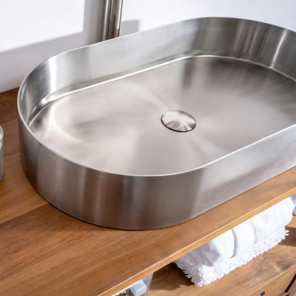 Lavabo Ovale da Appoggio in Acciaio Inox in Diverse Finiture - Anemone Viadurini