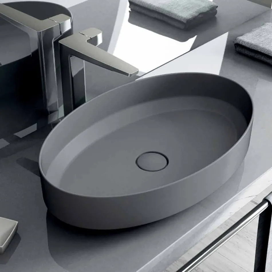 Lavabo ovale da appoggio in ceramica di design made in Italy, Yoel Viadurini