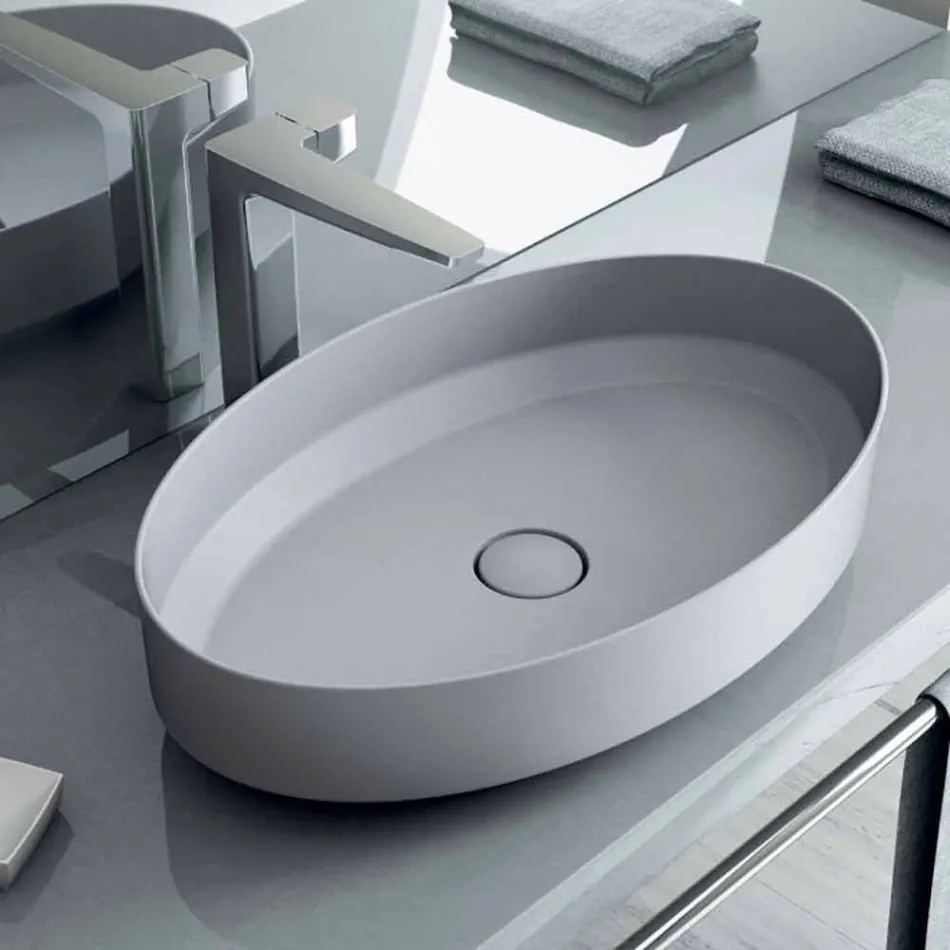 Lavabo ovale da appoggio in ceramica di design made in Italy, Yoel Viadurini