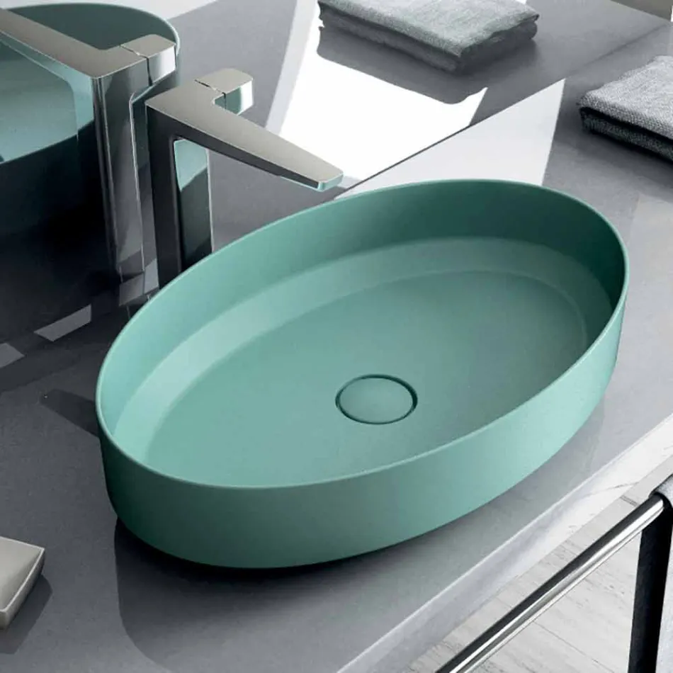 Lavabo ovale da appoggio in ceramica di design made in Italy, Yoel Viadurini