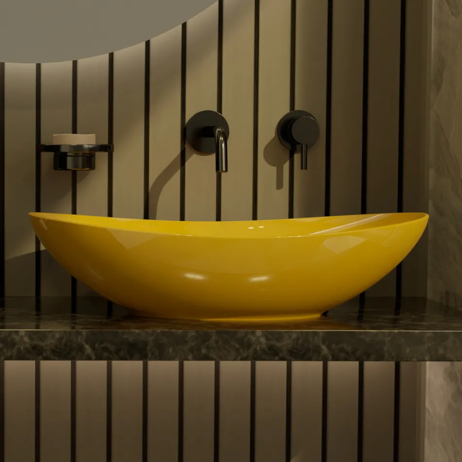 Lavabo Ovale da Appoggio in Ceramica L 60 cm Realizzato in Italia - Jumper Viadurini