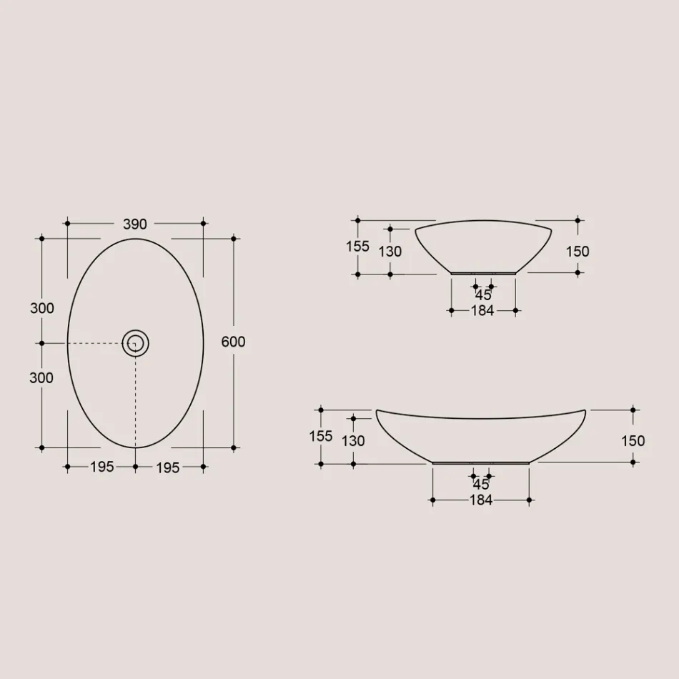 Lavabo Ovale da Appoggio in Ceramica Lucida Realizzato in Italia - Jumper Viadurini