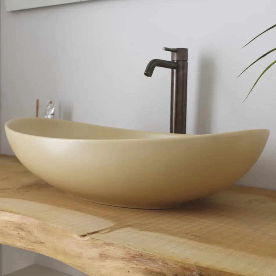 Lavabo Ovale da Appoggio in Ceramica Lucida Realizzato in Italia - Jumper Viadurini