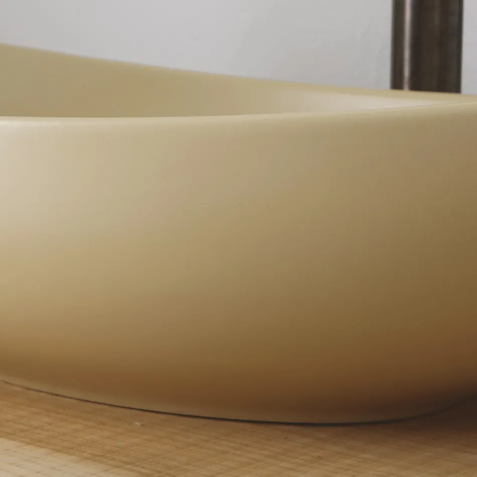 Lavabo Ovale da Appoggio in Ceramica Lucida Realizzato in Italia - Jumper Viadurini