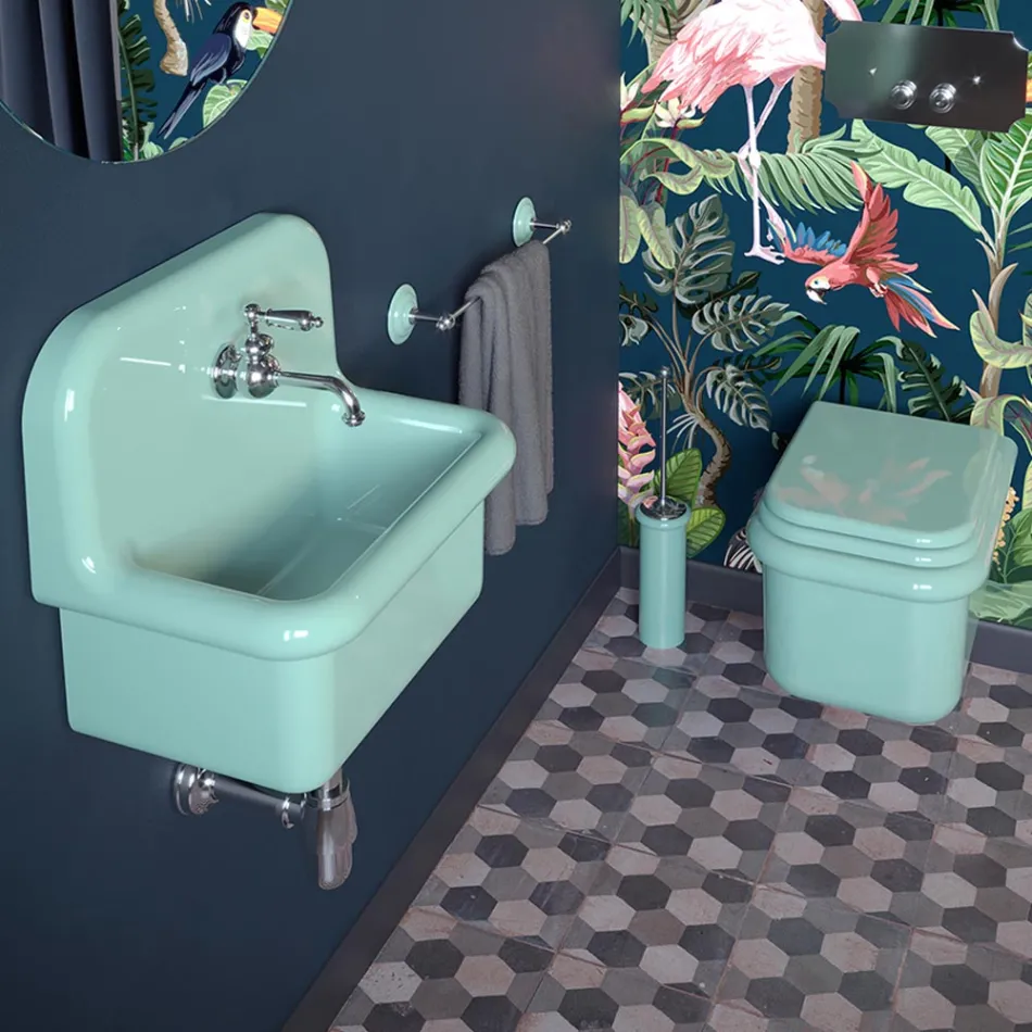 Lavabo per Arredare il Bagno in Ceramica Monocolore Verde Acqua - Jasmine Viadurini