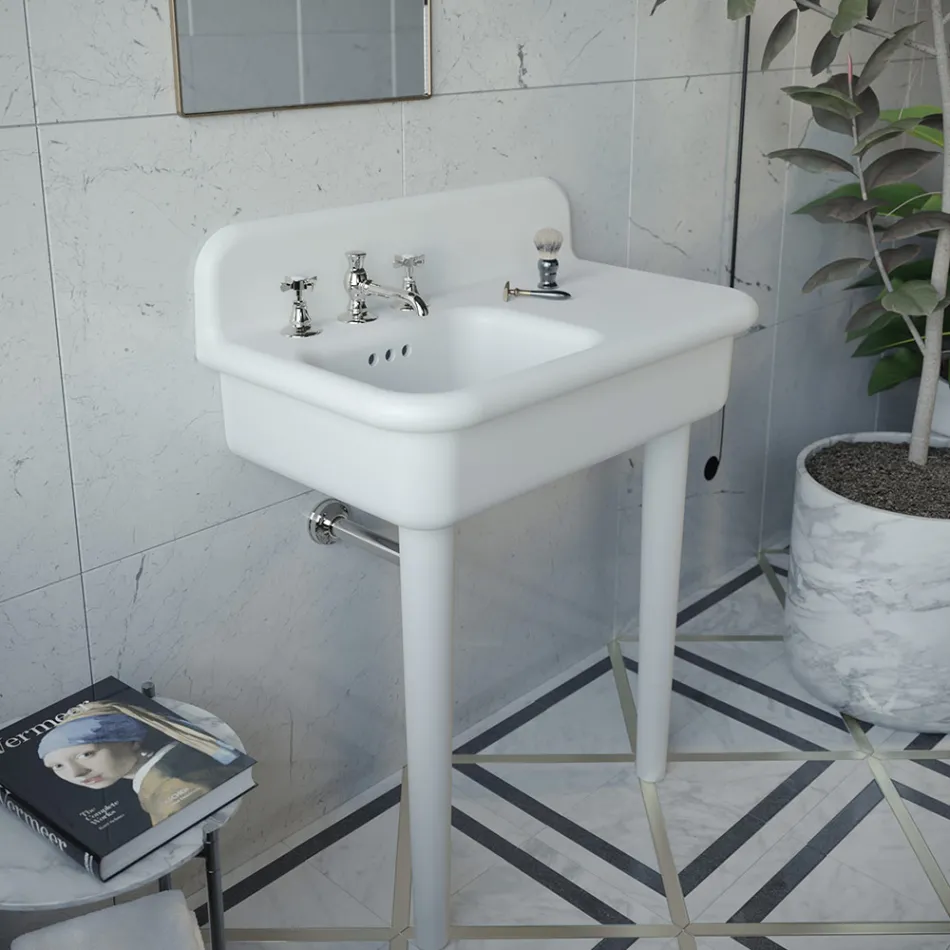 Lavabo per il Bagno Asimmetrico in Ceramica con Poggia Oggetti - Giusy Viadurini