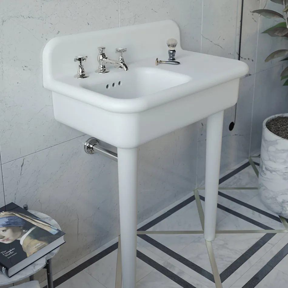 Lavabo per il Bagno Asimmetrico in Ceramica con Poggia Oggetti - Giusy Viadurini