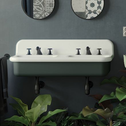 Lavabo per il Bagno Doppio con Struttura Rettangolare e in Ceramica - Kevin Viadurini