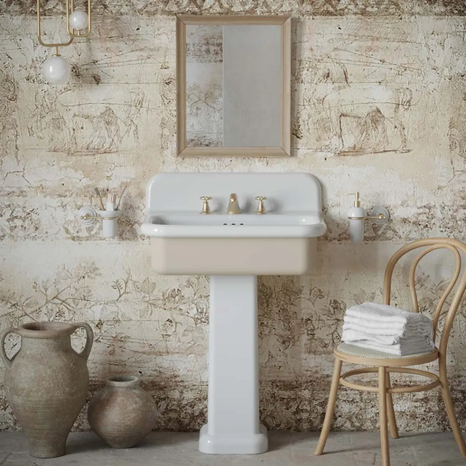 Lavabo per il Bagno Forma Rettangolare in Ceramica con Colonna - Noah Viadurini
