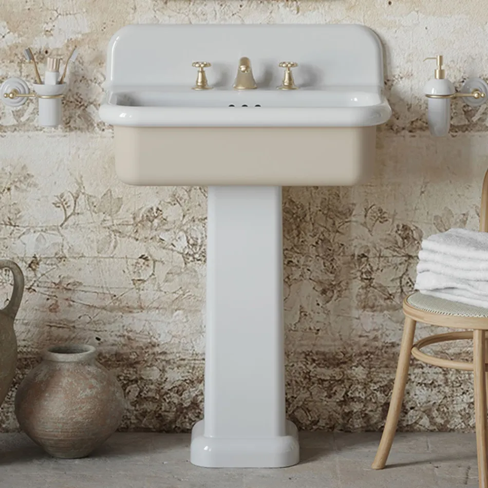 Lavabo per il Bagno Forma Rettangolare in Ceramica con Colonna - Noah Viadurini