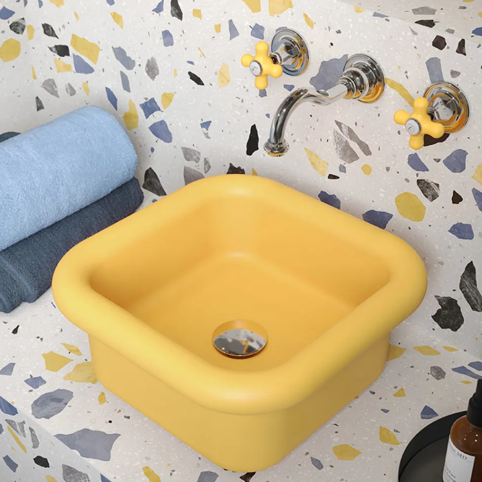 Lavabo per il Bagno Soprapiano Rettangolare in Ceramica - Marine Viadurini