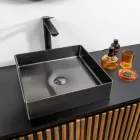 Lavabo Quadrato da Appoggio in Acciaio Inox in Diverse Finiture - Calendula Viadurini