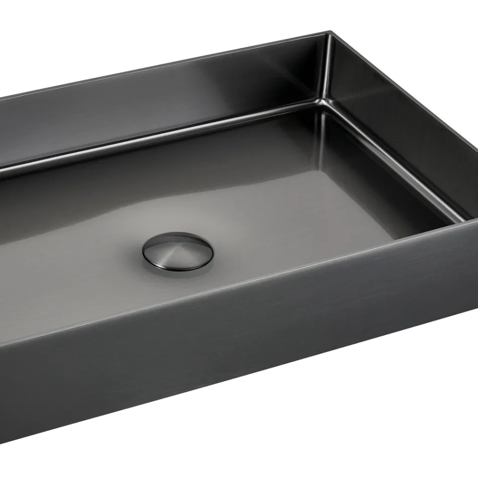 Lavabo Rettangolare da Appoggio in Acciaio Inox in Diverse Finiture - Camelia  Viadurini