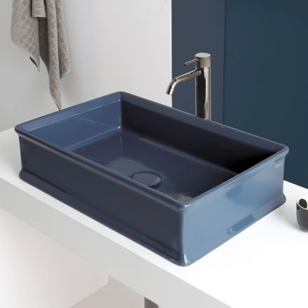 Lavabo Rettangolare da Appoggio in Ceramica Lucida Made in Italy - Debora Viadurini
