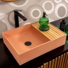 Lavabo Rettangolare da Appoggio Realizzato in Terrazzo Arancio Mali  - Azalea  Viadurini