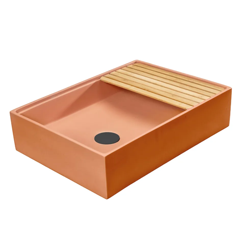 Lavabo Rettangolare da Appoggio Realizzato in Terrazzo Arancio Mali  - Azalea  Viadurini