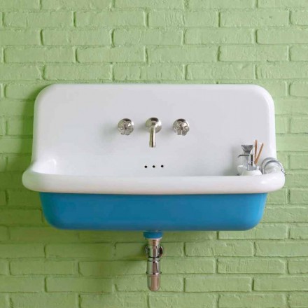 Lavabo rettangolare da muro in ceramica dallo stile moderno Henry Viadurini