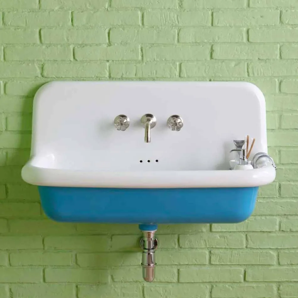 Lavabo rettangolare da muro in ceramica dallo stile moderno Henry Viadurini