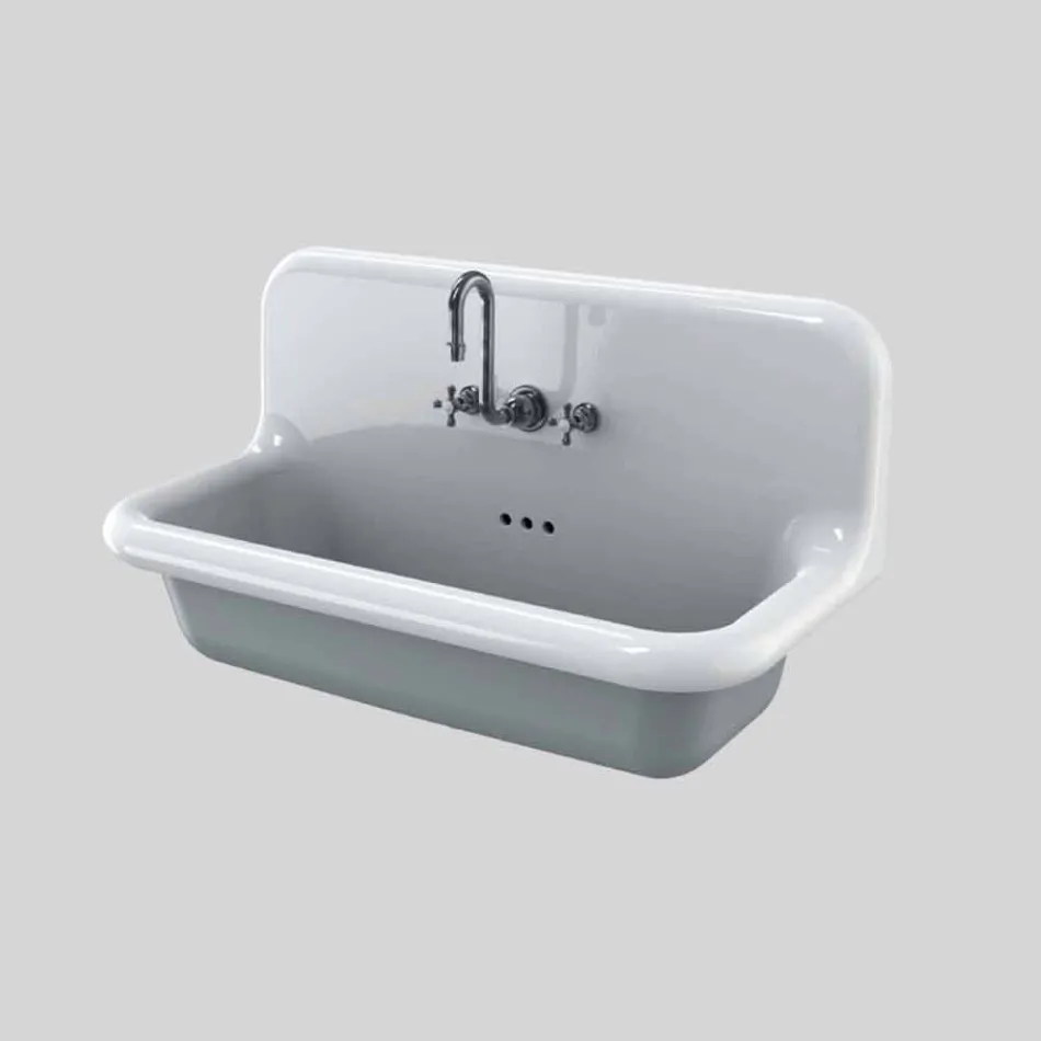 Lavabo rettangolare da muro in ceramica dallo stile moderno Henry Viadurini