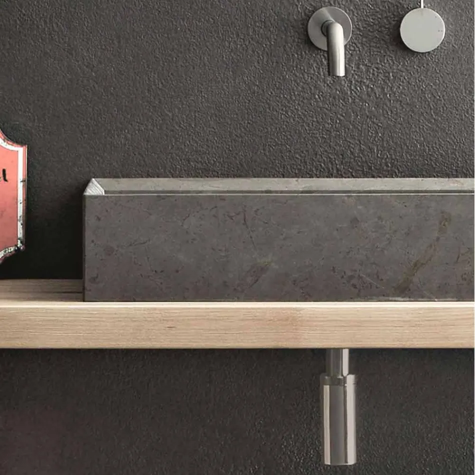 Lavabo Rettangolare e Moderno da Appoggio in Pietra di Design - Farartlav3 Viadurini