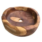 Lavabo Rotondo da Appoggio Moderno in Teak Naturale Levigato - Zino Viadurini