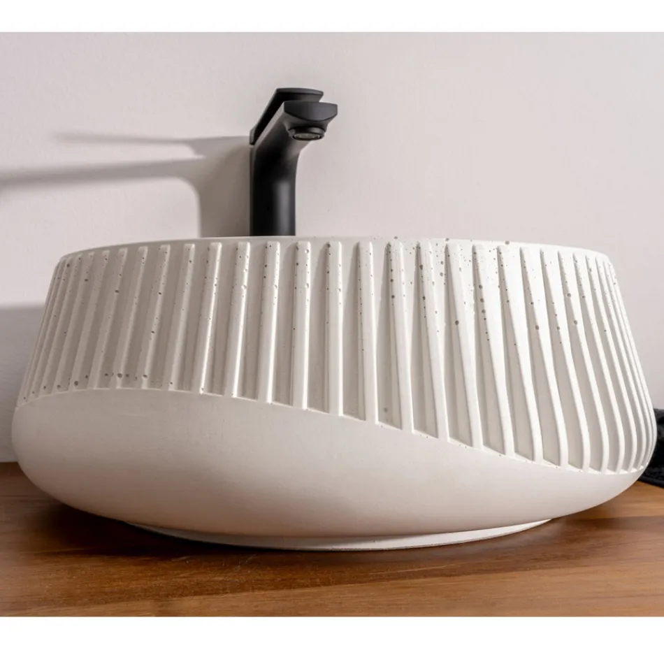 Lavabo Rotondo da Appoggio Realizzato in Cemento e Resina - Ibisco  Viadurini