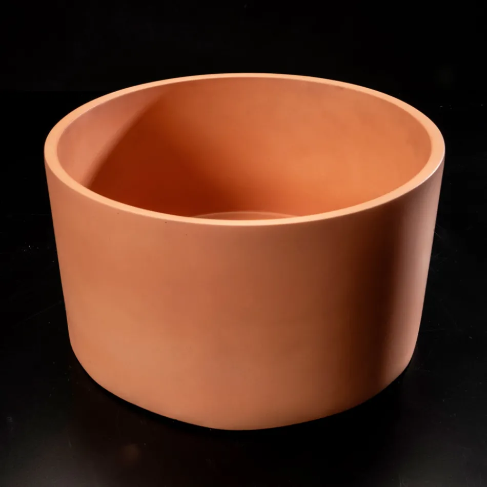 Lavabo Rotondo da Appoggio Realizzato in Terrazzo Arancio Mali  - Azalea  Viadurini