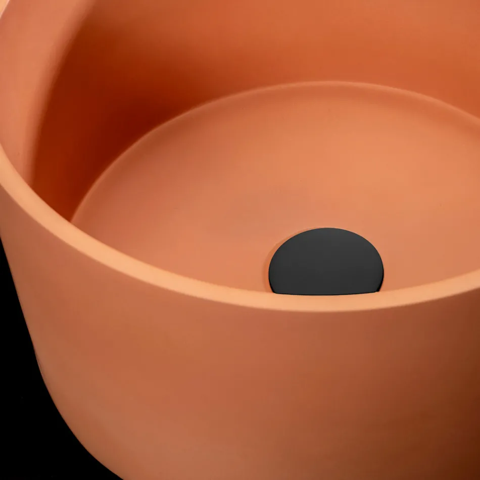 Lavabo Rotondo da Appoggio Realizzato in Terrazzo Arancio Mali  - Azalea  Viadurini