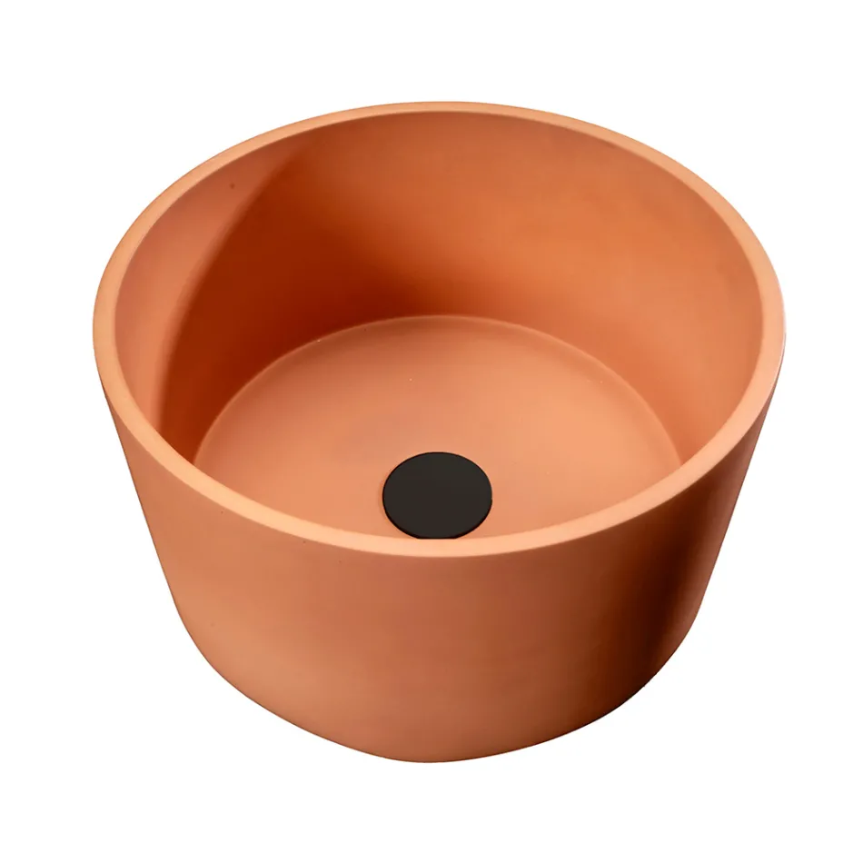 Lavabo Rotondo da Appoggio Realizzato in Terrazzo Arancio Mali  - Azalea  Viadurini