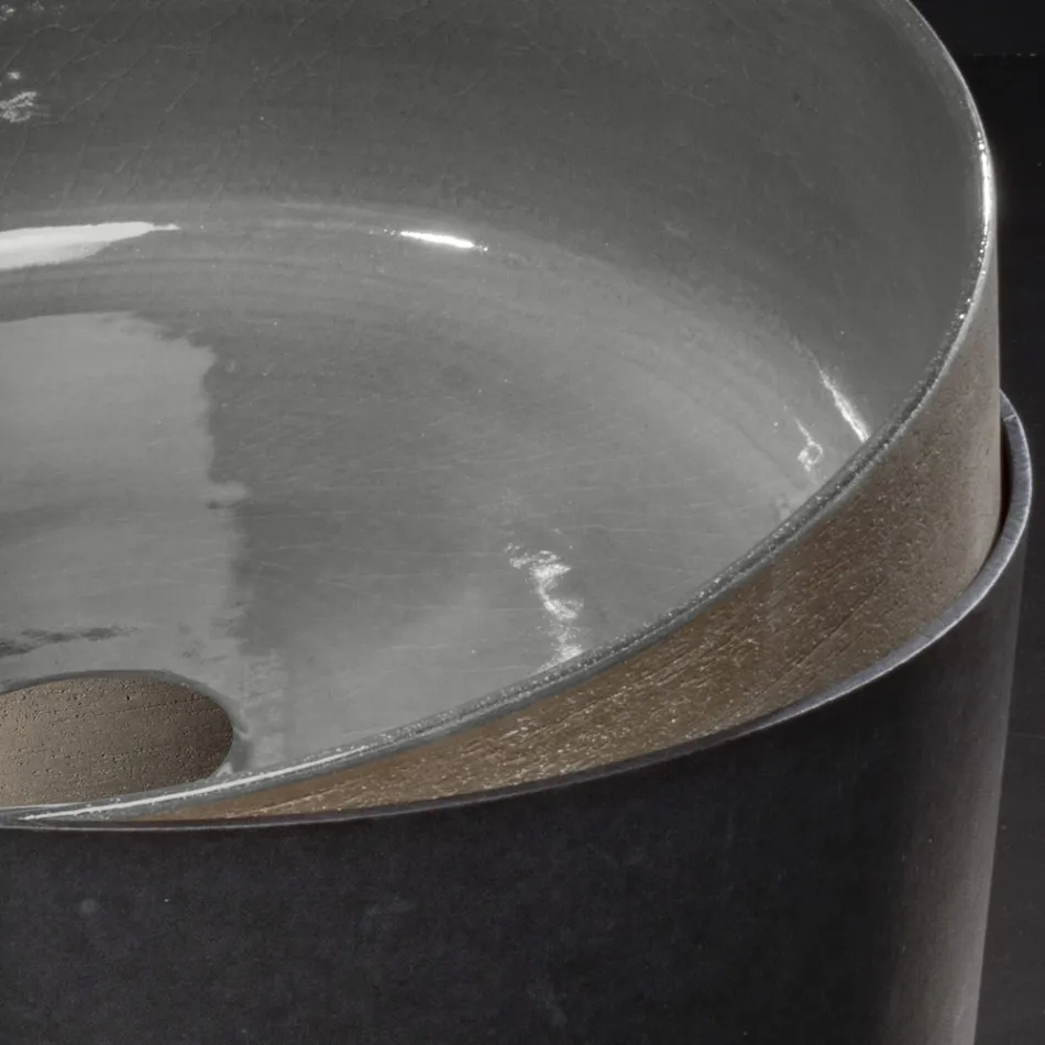 Lavabo Rotondo Grigio in Argilla Fatto a Mano Made in Italia - Tatiana  Viadurini