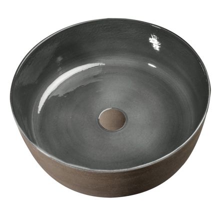 Lavabo Rotondo Grigio in Argilla Fatto a Mano Made in Italia - Tatiana  Viadurini