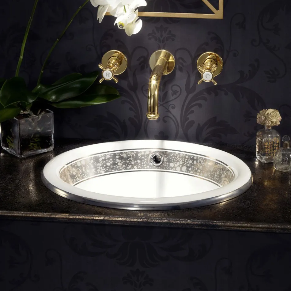 Lavabo Semincasso in Fire Clay con Banda in Diverse Finiture - Botticino Viadurini