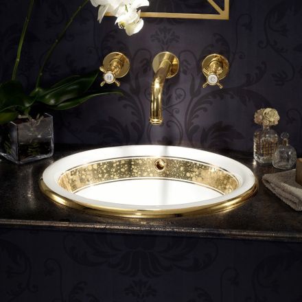Lavabo Semincasso in Fire Clay con Banda in Diverse Finiture - Botticino Viadurini