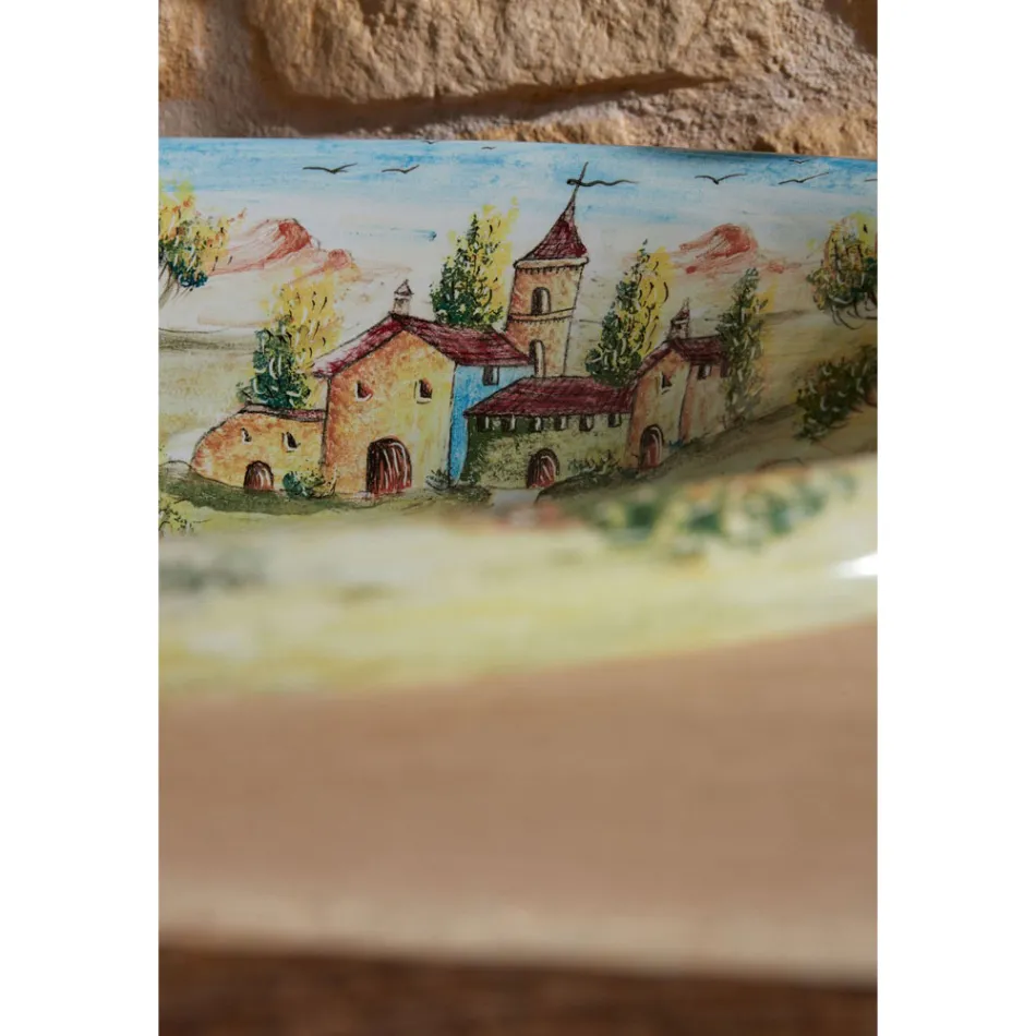 Lavabo Semincasso in Fire Clay con Paesaggio di Deruta Made in italy - Principe Viadurini