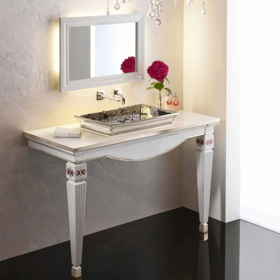 Lavabo semincasso in fire clay moderno decorato a mano in Italia,Guido Viadurini