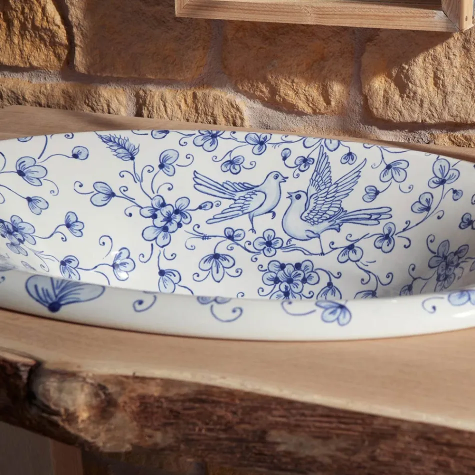 Lavabo Semincasso in Fire Clay Pitturato a Mano Made in italy - Principe Viadurini