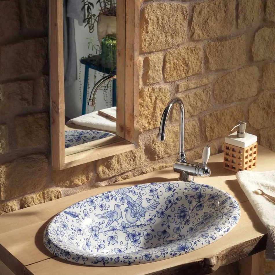 Lavabo Semincasso in Fire Clay Pitturato a Mano Made in italy - Principe Viadurini