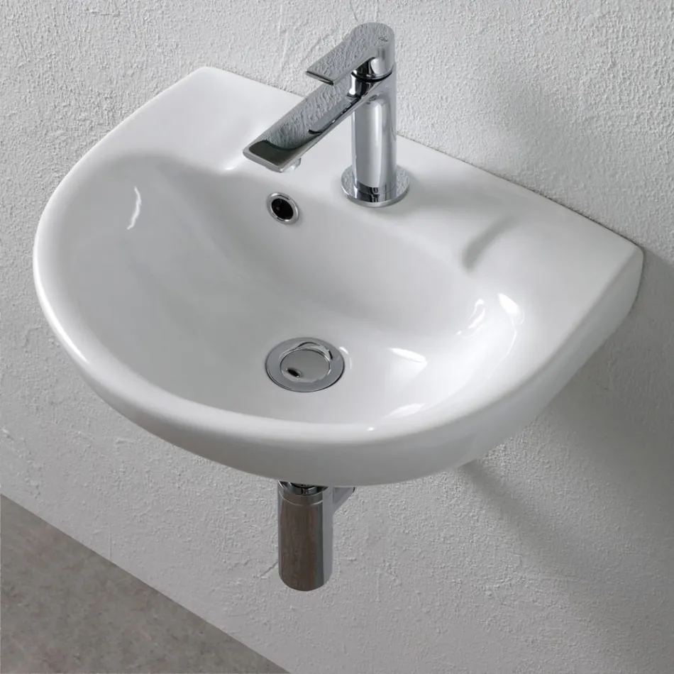Lavabo Sospeso in Ceramica Bianca dal Design Moderno Elegante - Silice Viadurini
