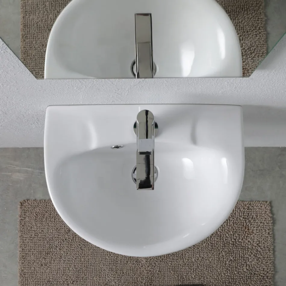 Lavabo Sospeso in Ceramica Bianca dal Design Moderno Elegante - Silice Viadurini