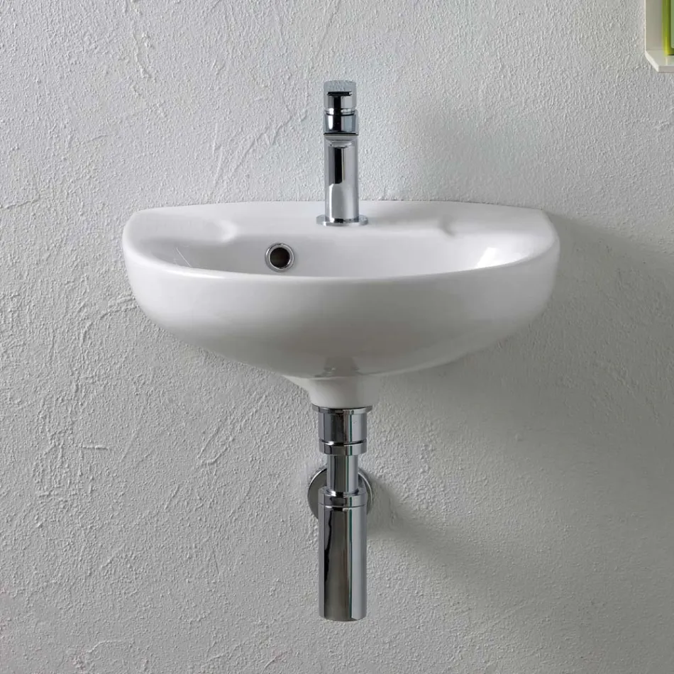 Lavabo Sospeso in Ceramica Bianca dal Design Moderno Elegante - Silice Viadurini