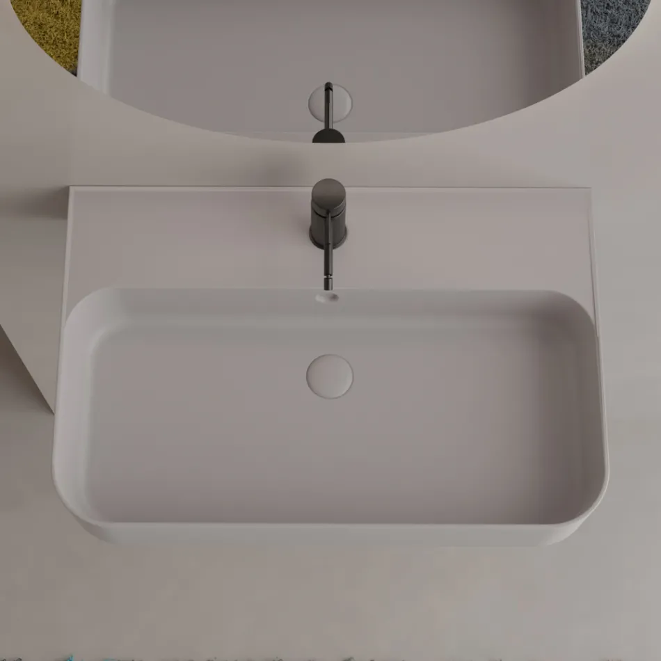 Lavabo Sospeso in Ceramica con Porta Asciugamani Opzionale Made in Italy - Graffa Viadurini