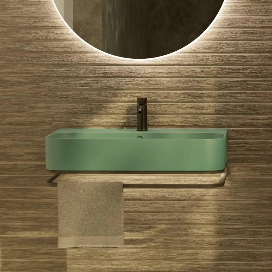Lavabo Sospeso in Ceramica con Porta Asciugamani Opzionale Made in Italy - Graffa Viadurini