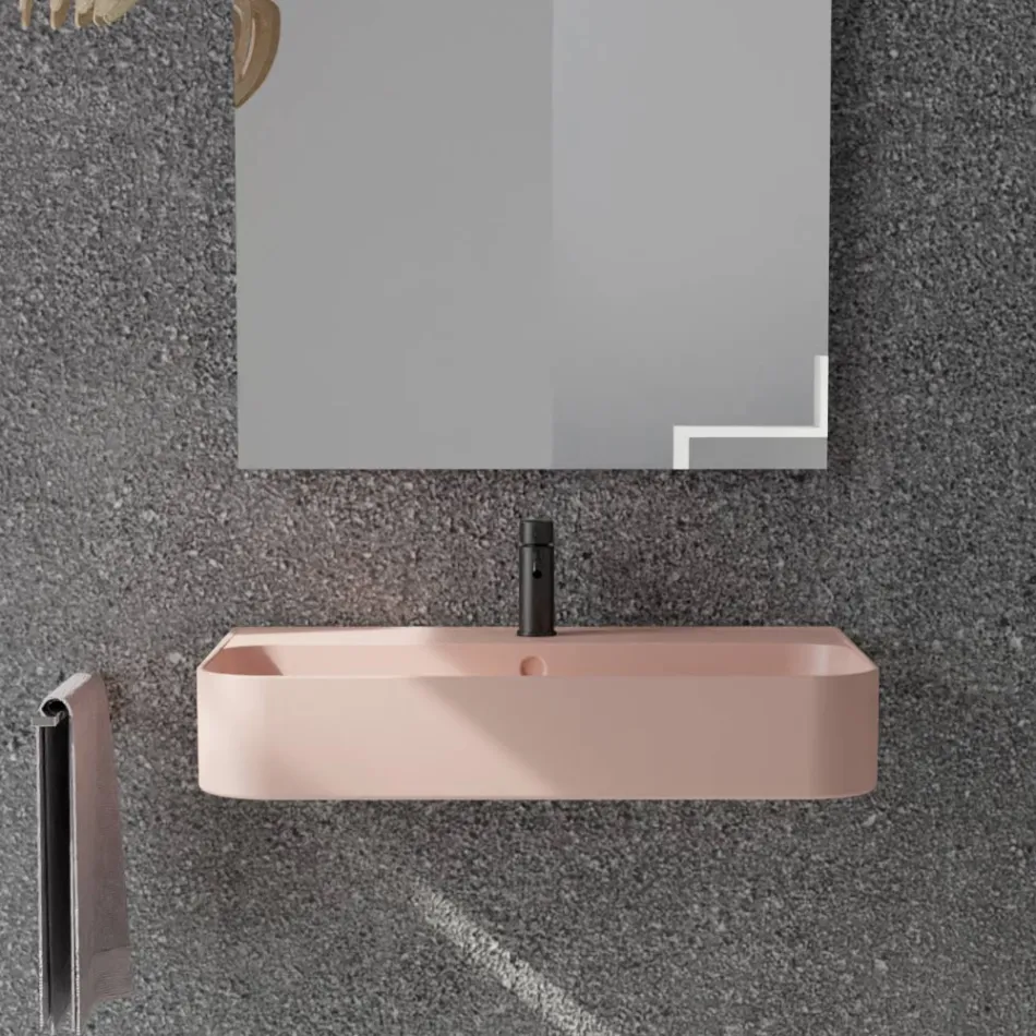 Lavabo Sospeso in Ceramica con Porta Asciugamani Opzionale Made in Italy - Graffa Viadurini