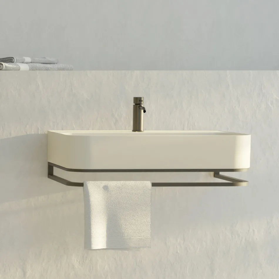 Lavabo Sospeso in Ceramica con Porta Asciugamani Opzionale Made in Italy - Graffa Viadurini