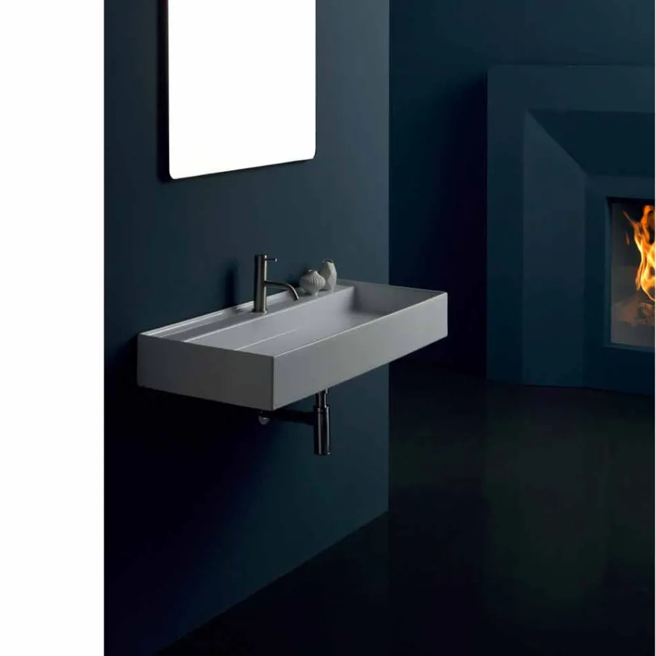 Lavabo sospeso in ceramica design moderno Sun 100x45 cm made in Italy Viadurini