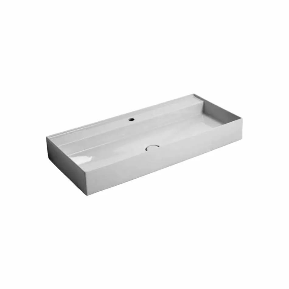 Lavabo sospeso in ceramica design moderno Sun 100x45 cm made in Italy Viadurini