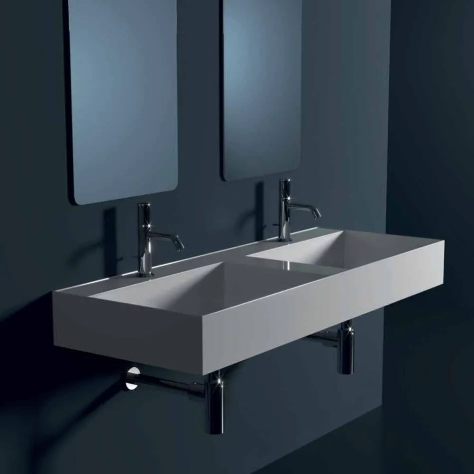 Lavabo sospeso in ceramica design moderno Sun 120x45 cm made in Italy Viadurini
