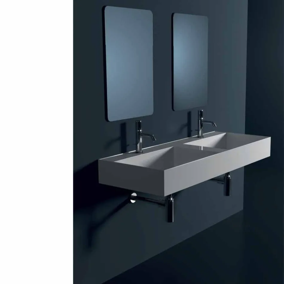 Lavabo sospeso in ceramica design moderno Sun 120x45 cm made in Italy Viadurini